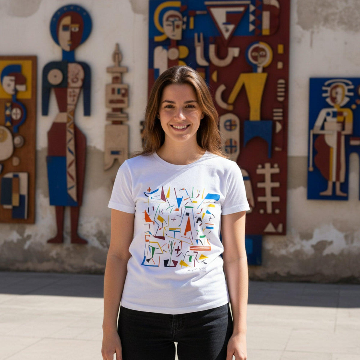 Women's cotton t-shirt inspired by the contemporary art of Mimmo Paladino.