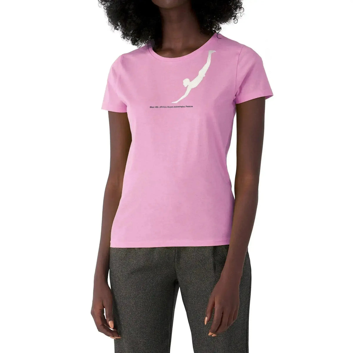 Camiseta desgastada de mujer rosa claro con estampado de buzo Paestum