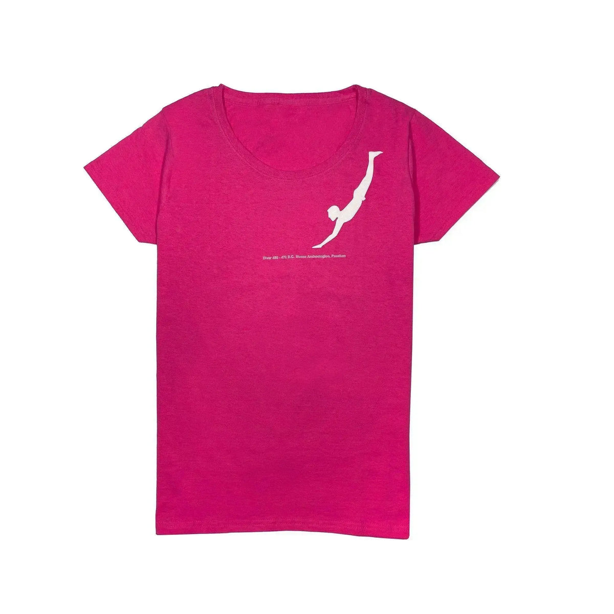 Pink women's T Shirt with Paestum diver print