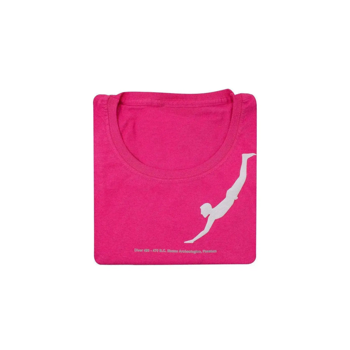 Pink women's T Shirt with folded Paestum diver print