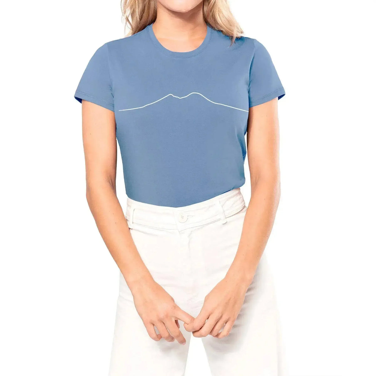 Camiseta volcán mujer de algodón, azul