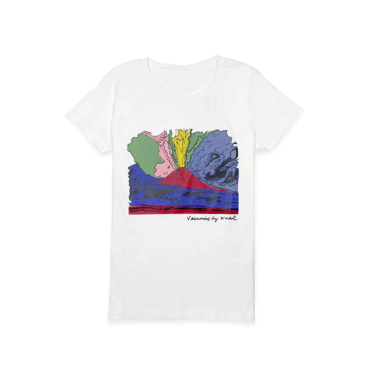 Camiseta blanca con estampado artístico de "Vesubio" de Andy Warhol