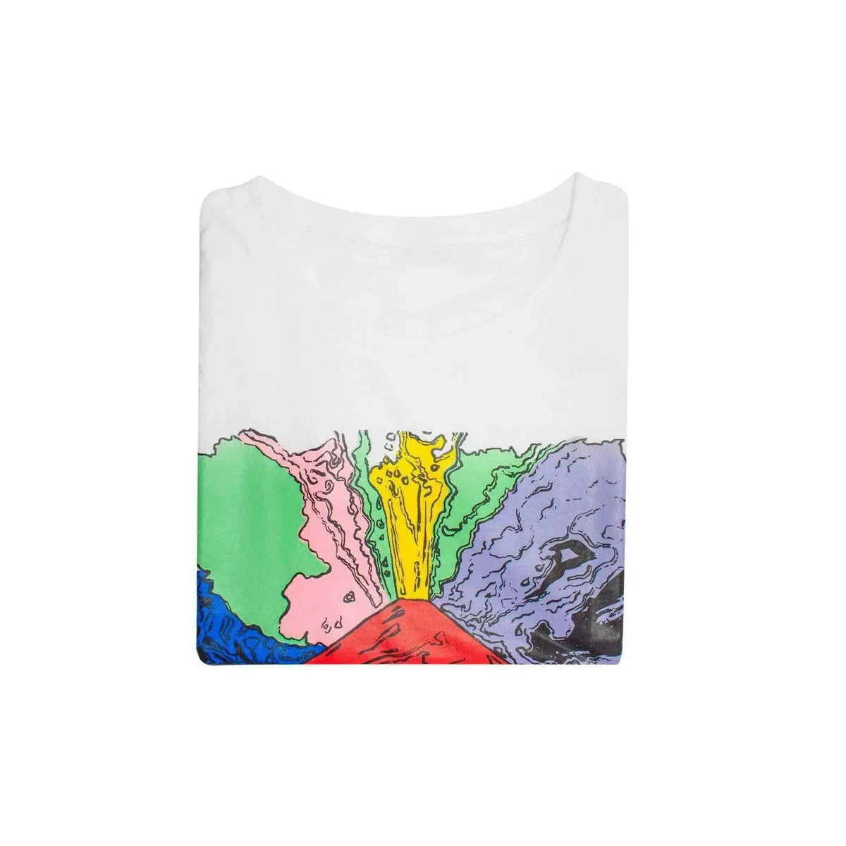 Camiseta blanca con estampado artístico doblado de "Vesubio" de Andy Warhol