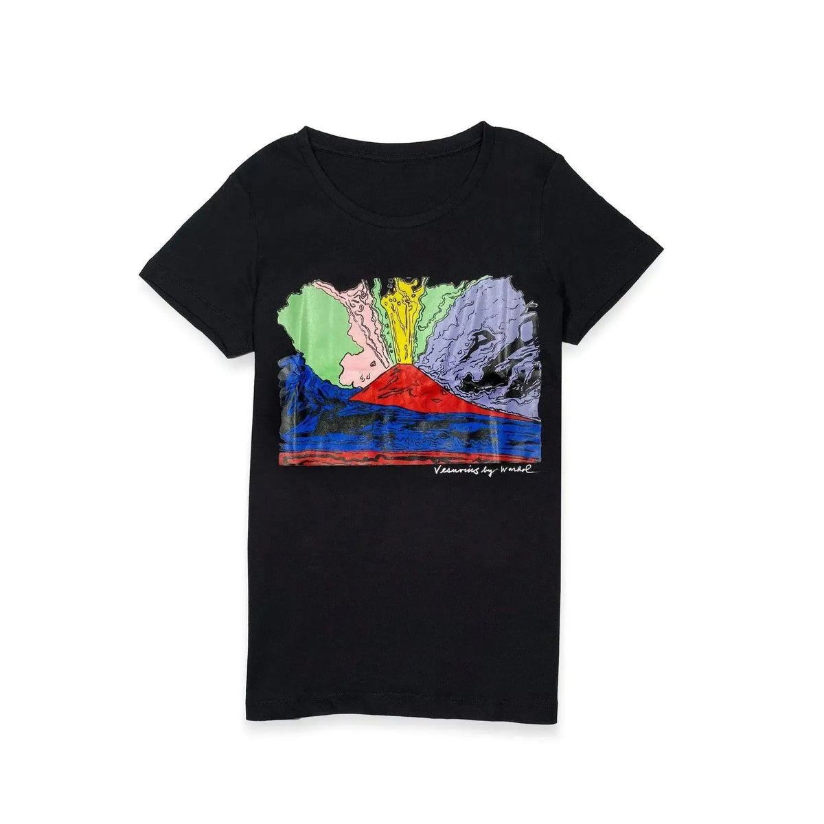 Camiseta negra con estampado artístico de "Vesubio" de Andy Warhol