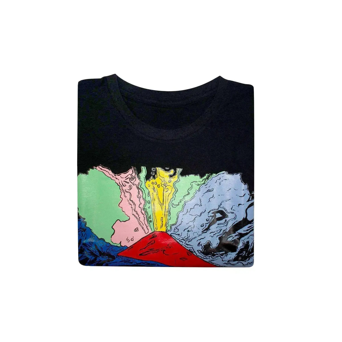 Camiseta negra con estampado artístico doblado de "Vesubio" de Andy Warhol