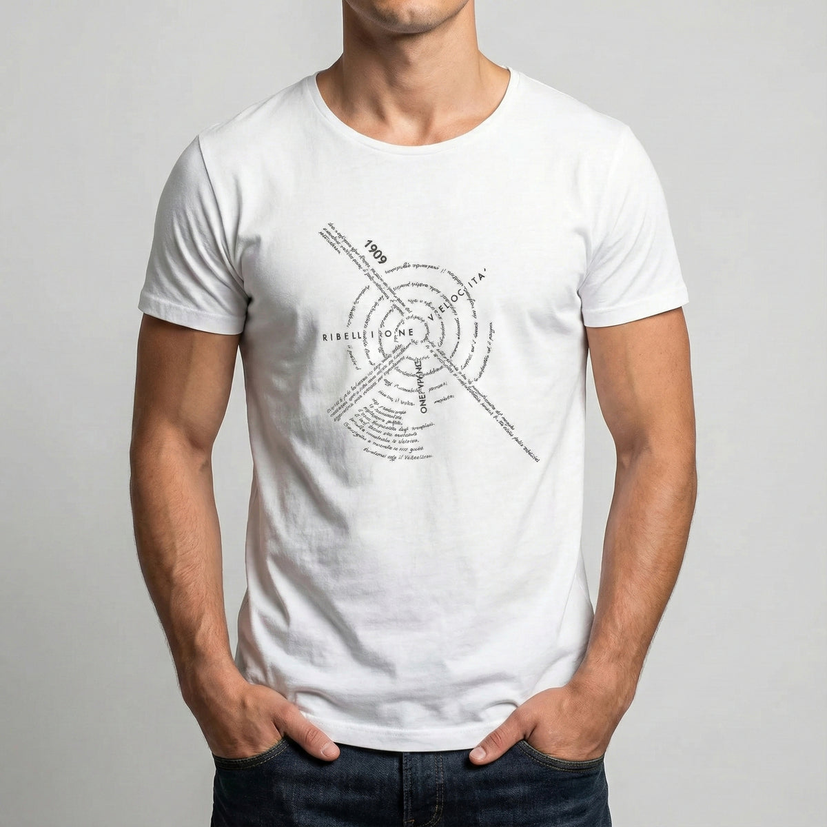 Men's cotton T-shirt with artistic print inspired by Italian Futurism.