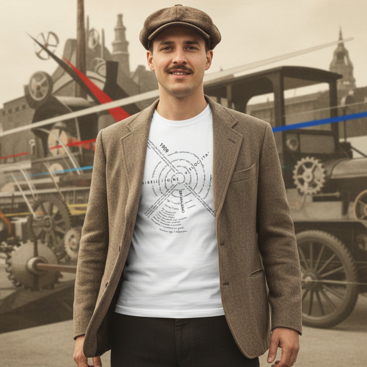 Men's cotton T-shirt with artistic print inspired by Italian Futurism.