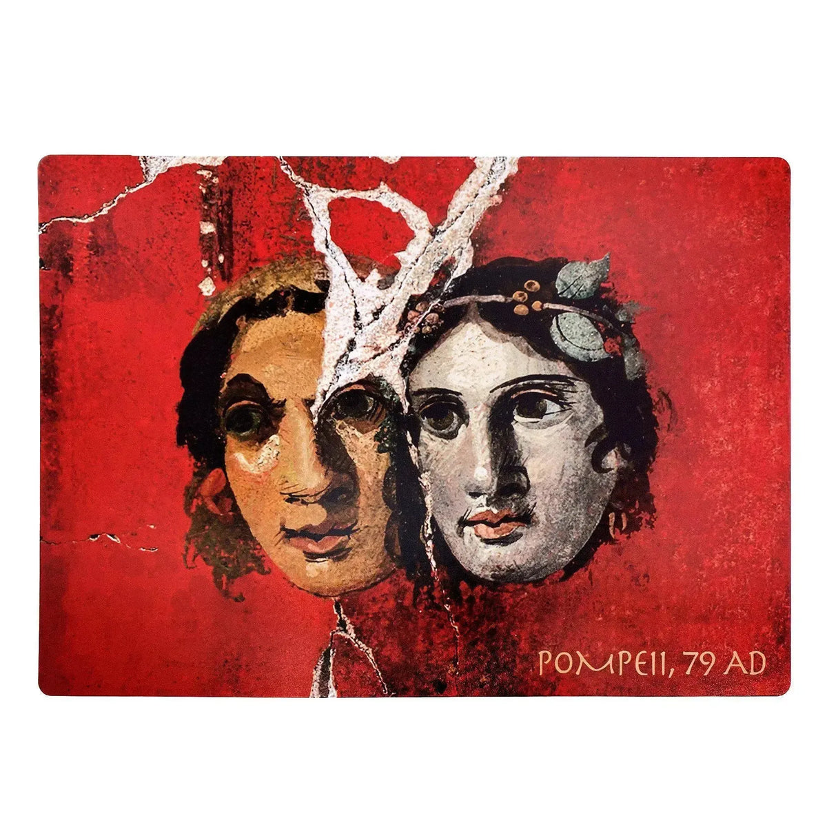 artistic print placemat of Pompeian masks