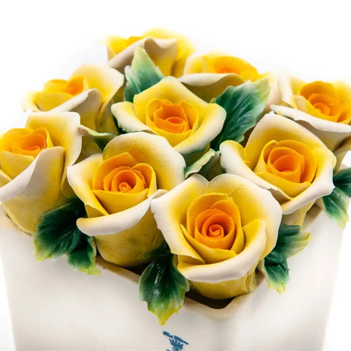 Close-up on hand-painted roses in Capodimonte porcelain