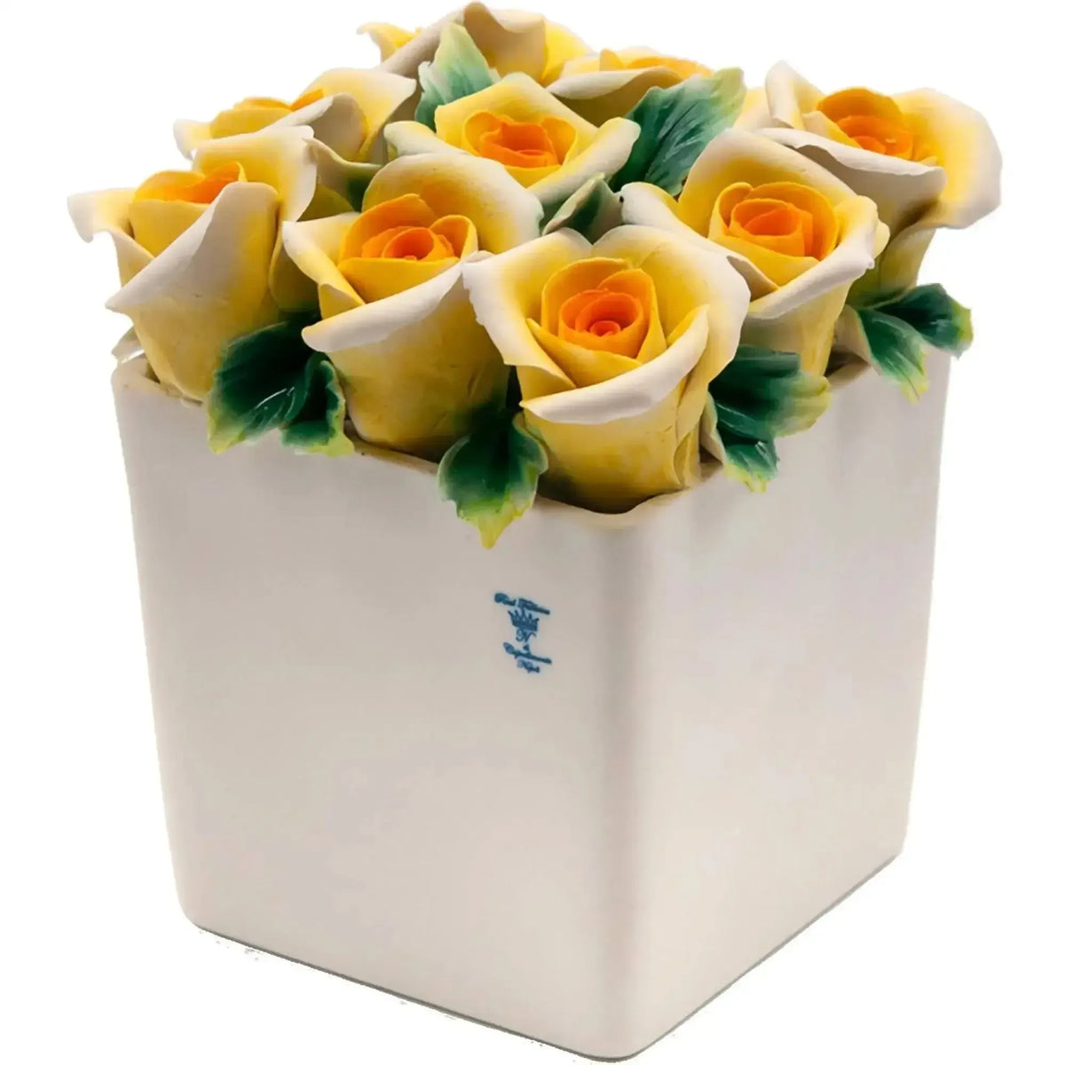 Vase with hand-painted yellow roses, in Capodimonte porcelain