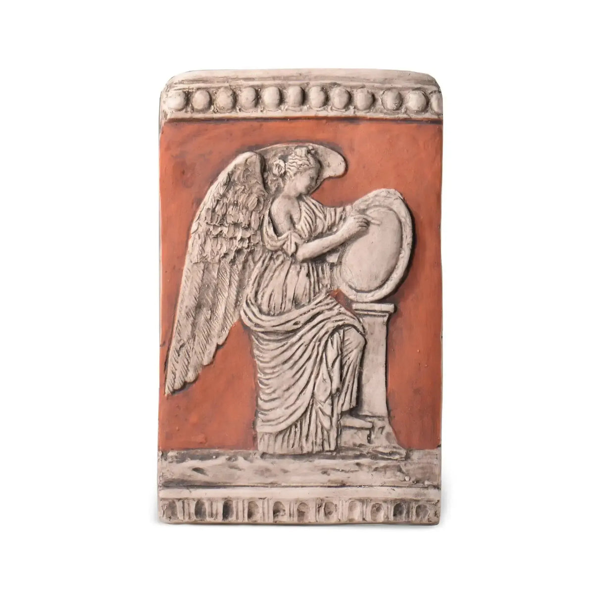 Red terracotta plaque depicting the winged goddess of victory, Nike, taken from Trajan's column in Rome