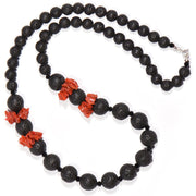 Necklace with Lava Stone, Red Coral and Onyx