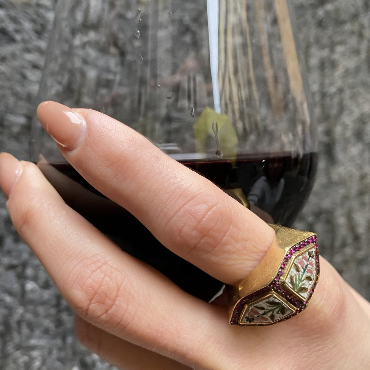 Bague hibiscus avec micromosaïque