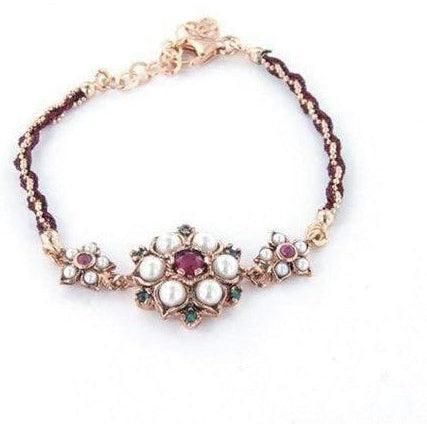 Pulsera con flor, piedras naturales y perlas de plata 925