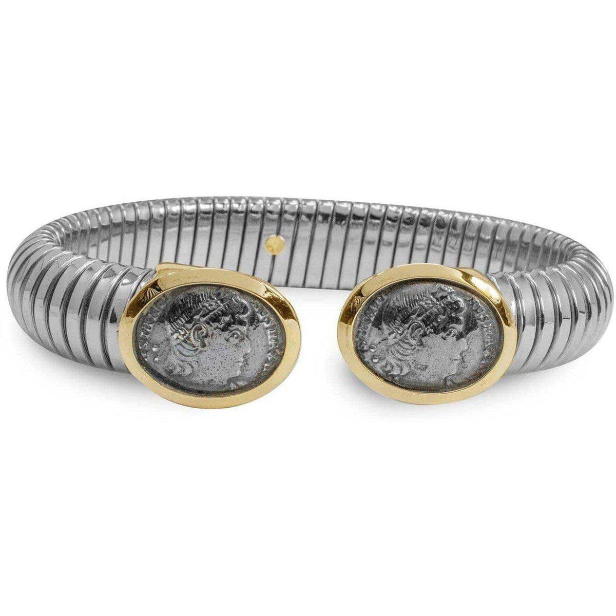 Pulsera con Moneda Antigua Acero Plata 92 ORO 18K-Tienda Museo Italia