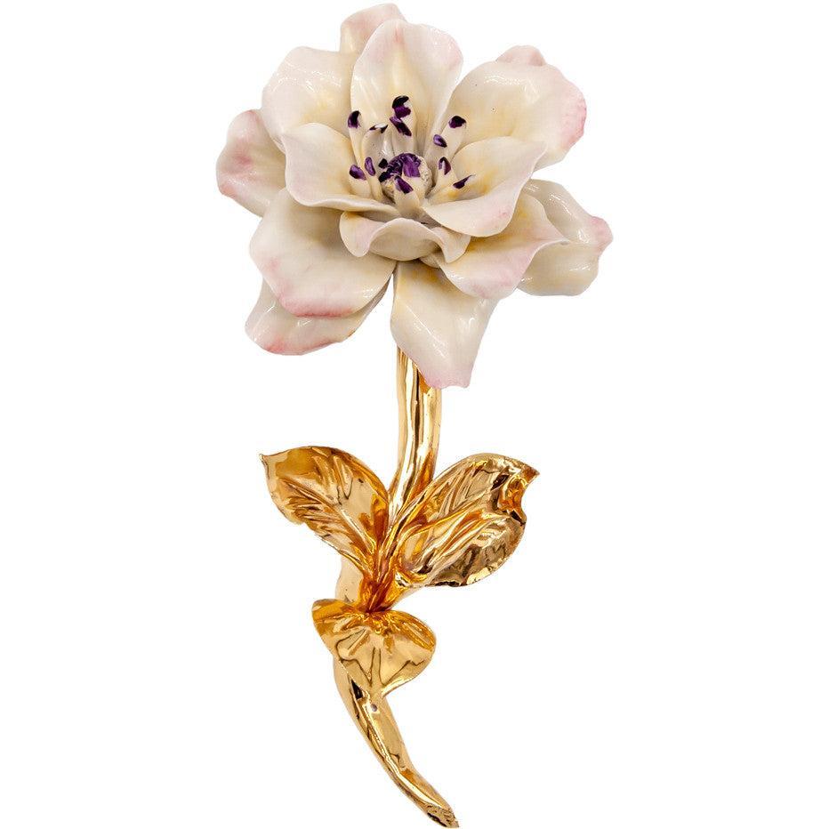 Camellia with gold stem in Capodimonte porcelain