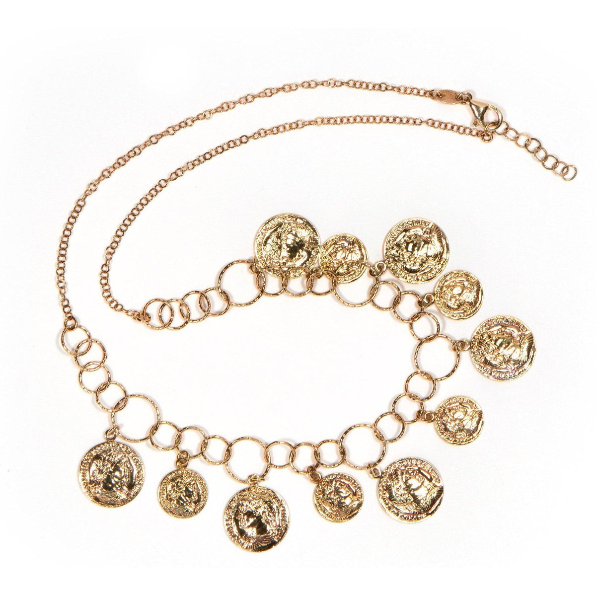 Collana con Medagliette Pendenti in argento 925 placcata oro 18k su fondo bianco