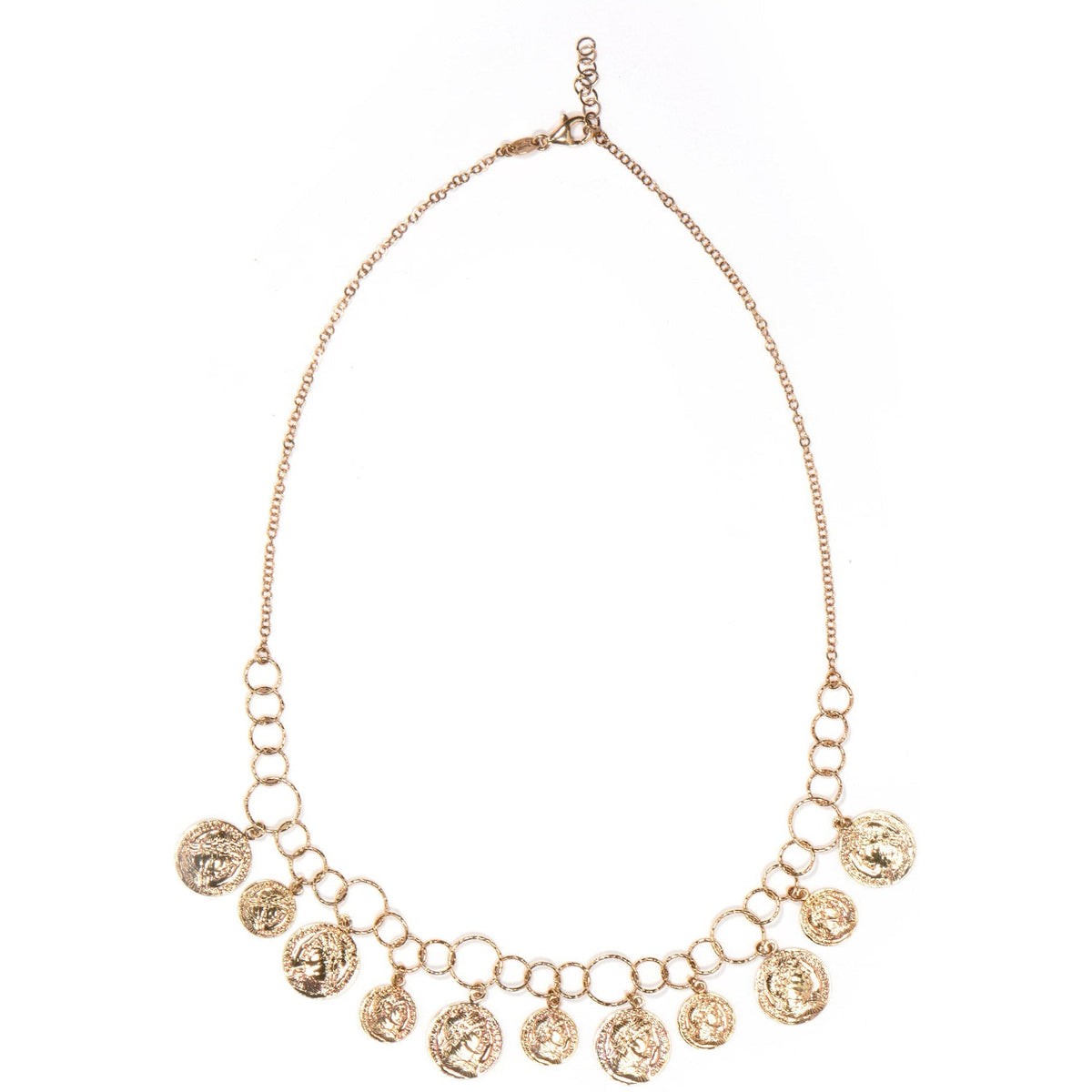 Collana con Medagliette Pendenti in argento 925 placcata oro 18k su fondo bianco 