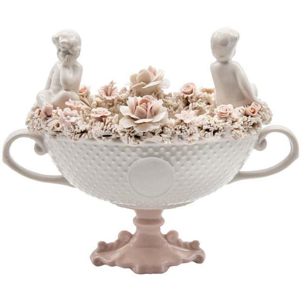 Fine Capodimonte porcelain cup with flowers and angels