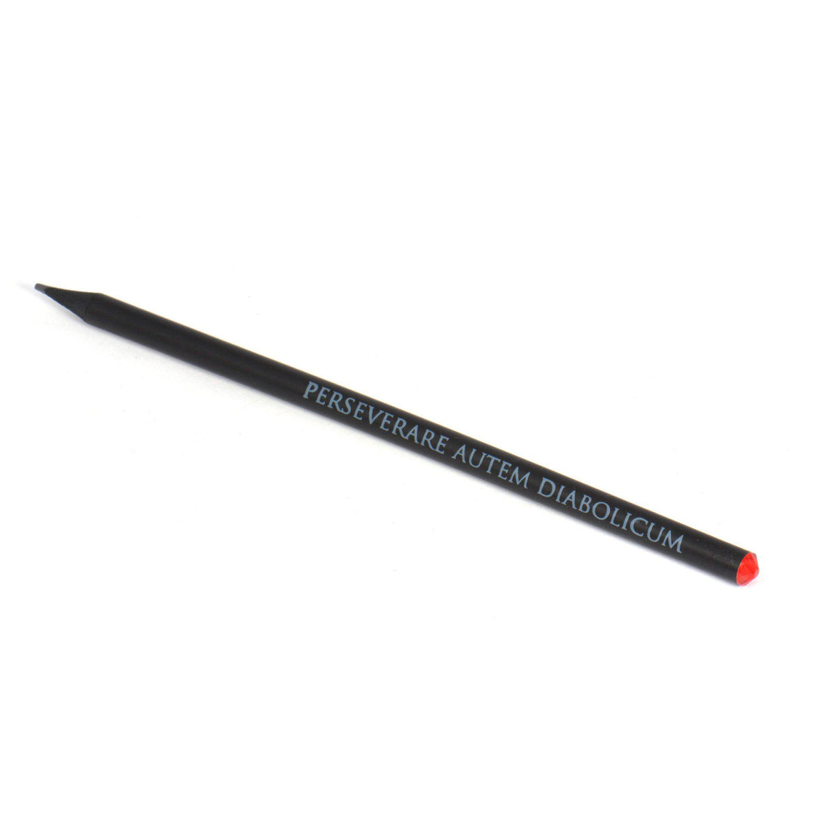 Matita nera con scritta «Perseverare autem diabolicum» e cristallo Swarovski rosso.
