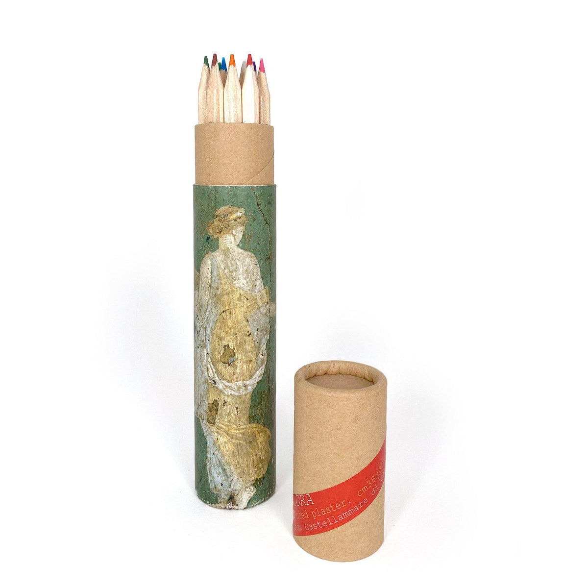Caja de lápices de colores con ilustración del fresco de Flora de Stabiae – arte romano clásico