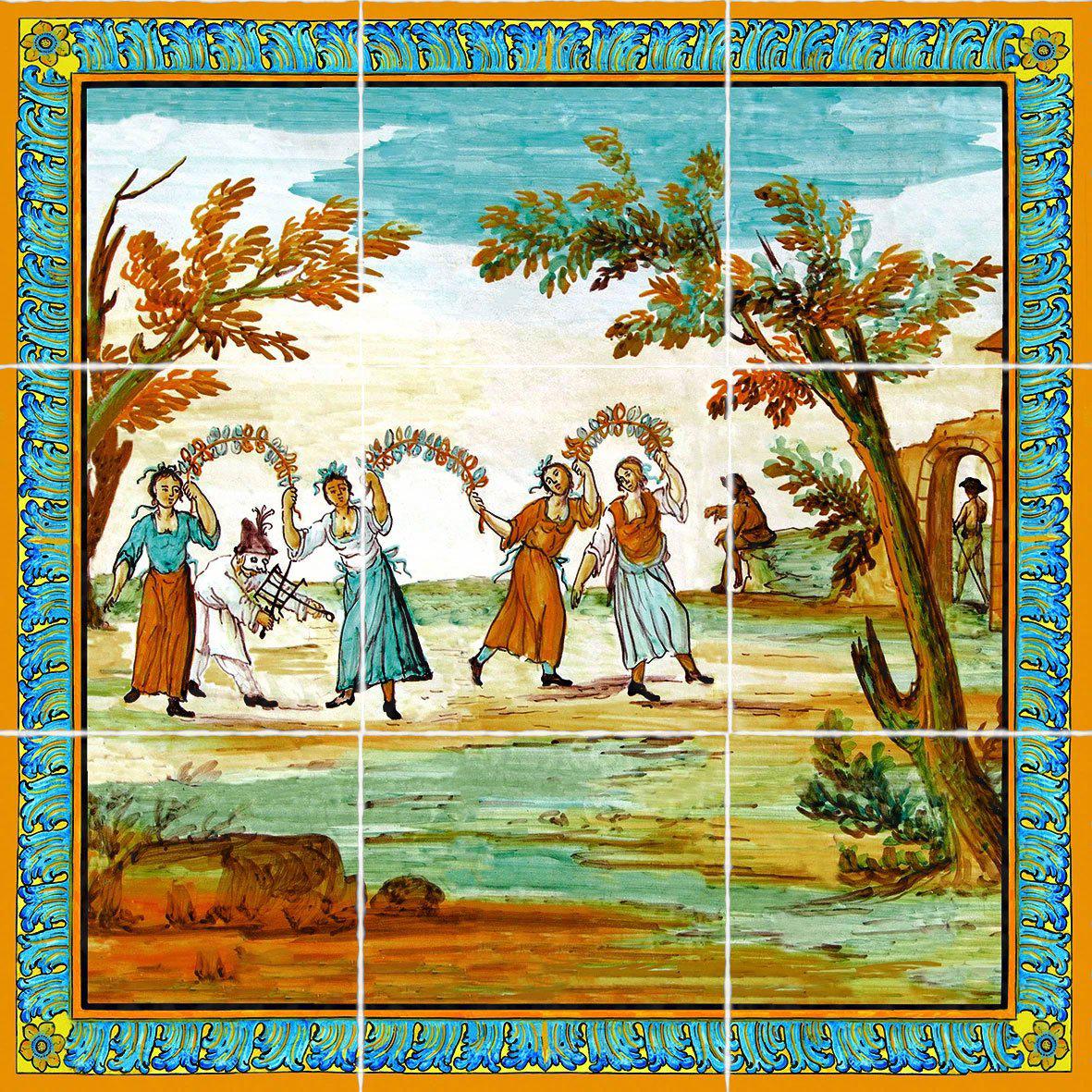 60 x 60 cm panel for tables or coverings, decorations of the majolica tiles from the Cloister of Santa Chiara - Terracotta - Museum Shop Italy