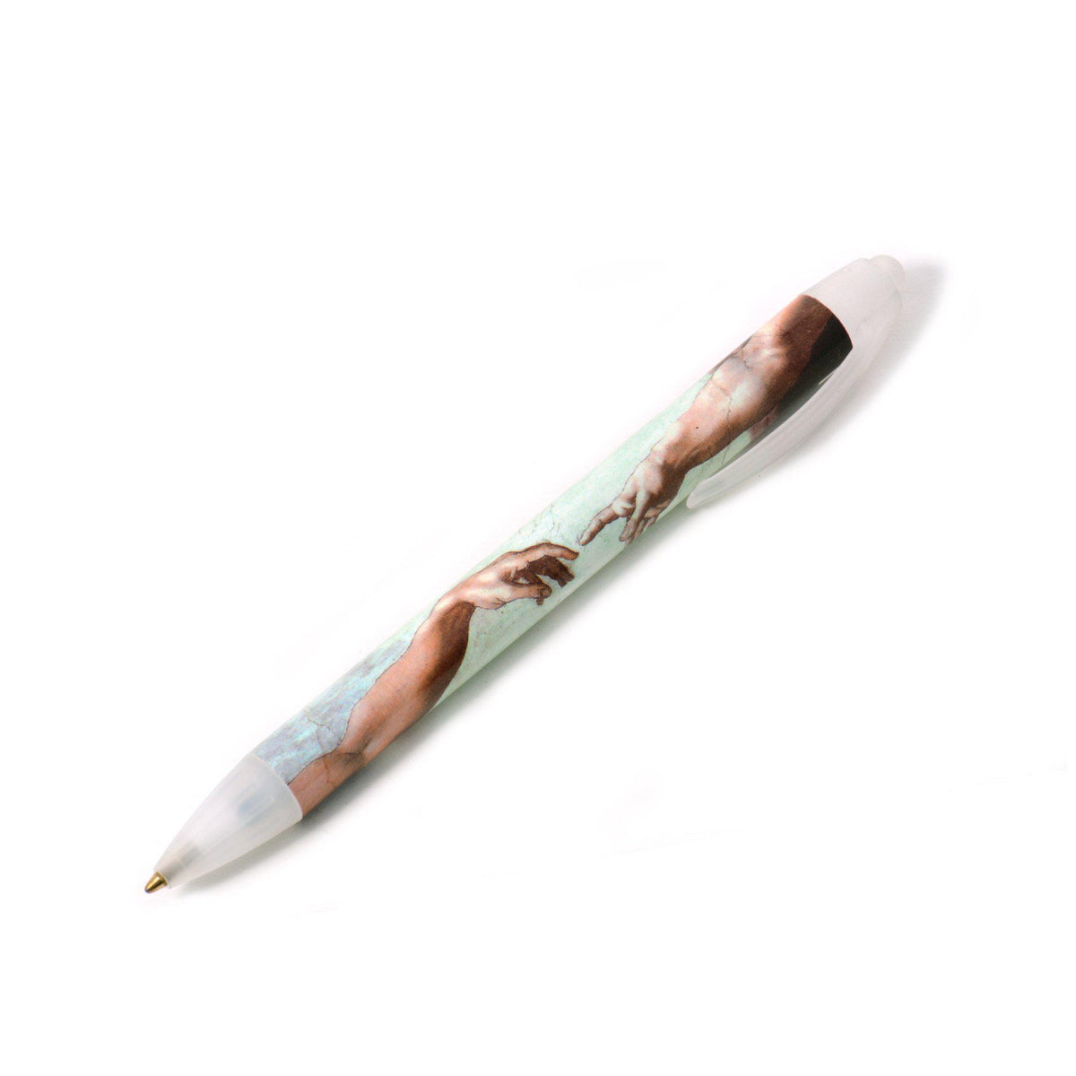 Pen inspired by the detail of Michelangelo's Creation of Adam – fingers touching, symbol of humanity and divinity