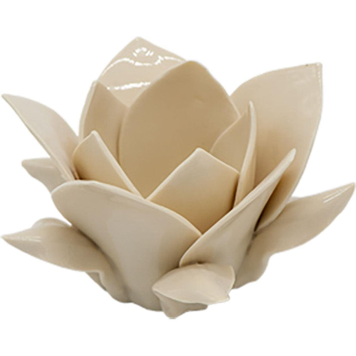 Portacandela beige a forma di fiore in porcellana di Capodimonte