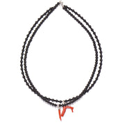 Red coral necklace, lava stone and onyx
