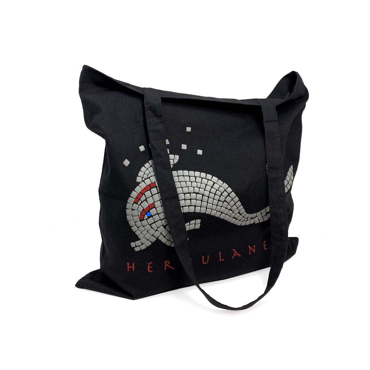 Herculaneum shopper bag with dolphin in black cotton