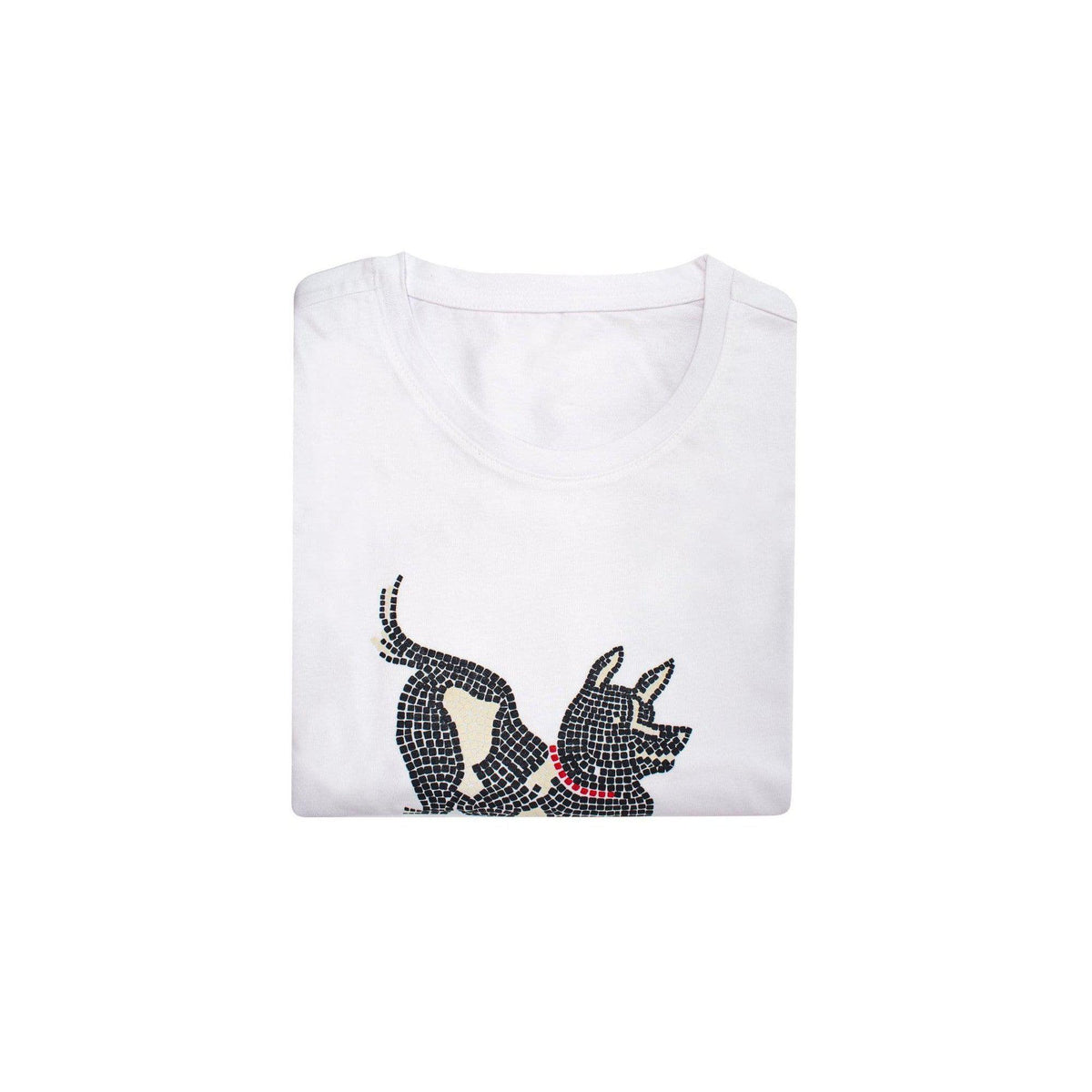 Kids' cotton t-shirt with "Cave Canem" print inspired by the Pompeii mosaic.