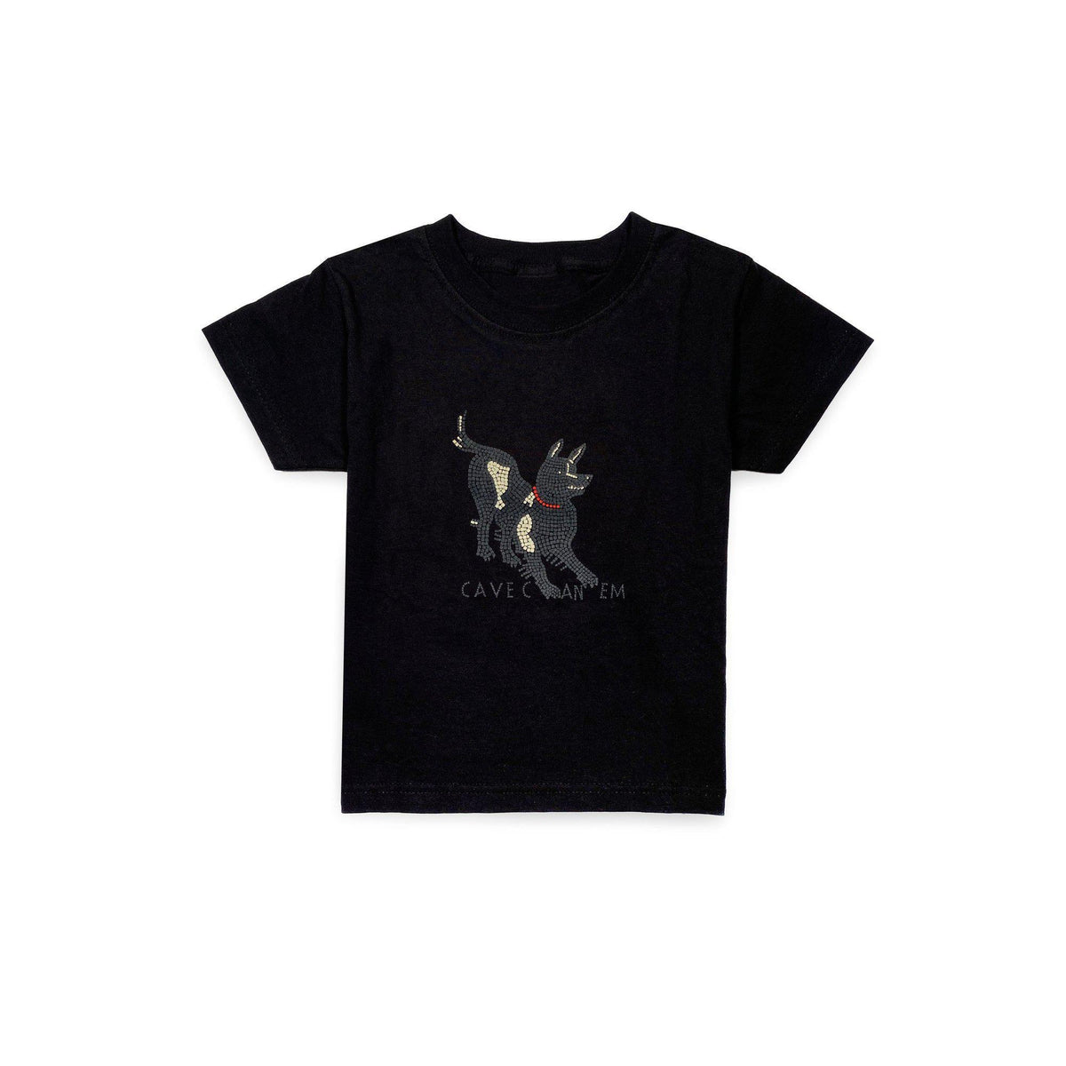 Kids' cotton t-shirt with "Cave Canem" print inspired by the Pompeii mosaic.