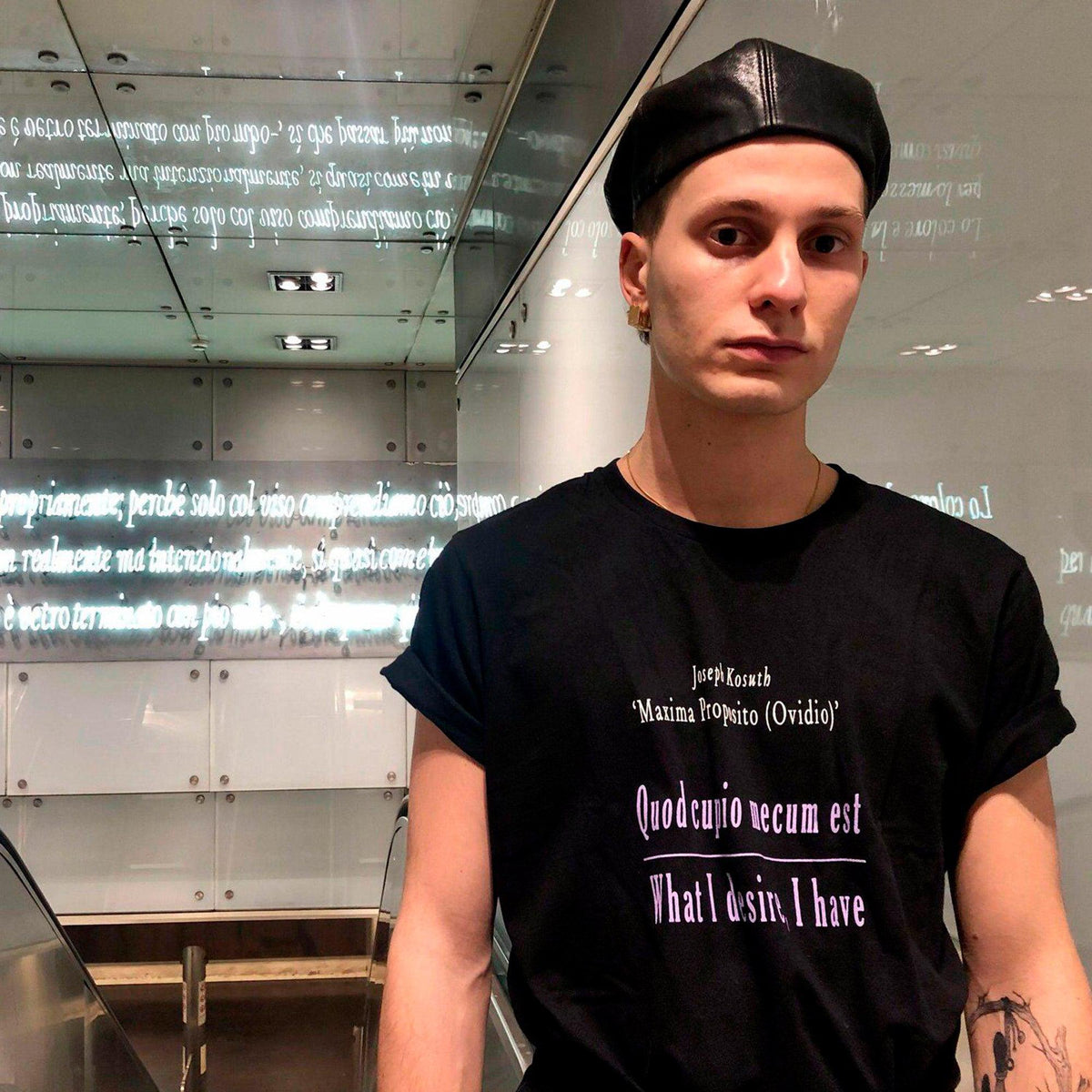 Men's cotton T-shirt inspired by conceptual art and quotes from Ovid and Joseph Kosuth.